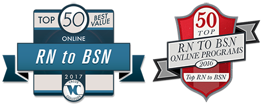 Top 50 Best Value and Top 50 RN to BSN Online Program badges